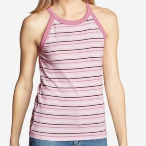 Eddie Bauer pink striped sleeveless halter tank - Picture 1 of 8